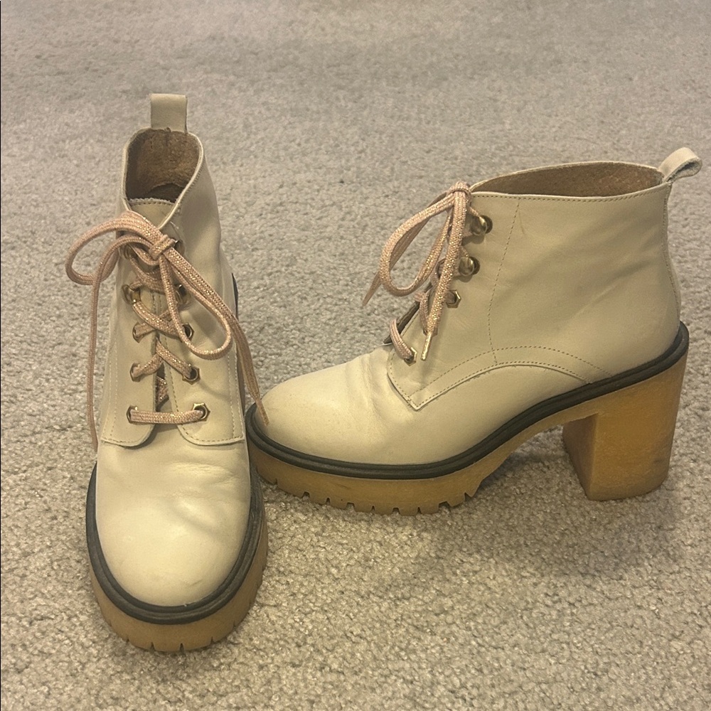 Free People Cream Ankle Boots with Tan Soles